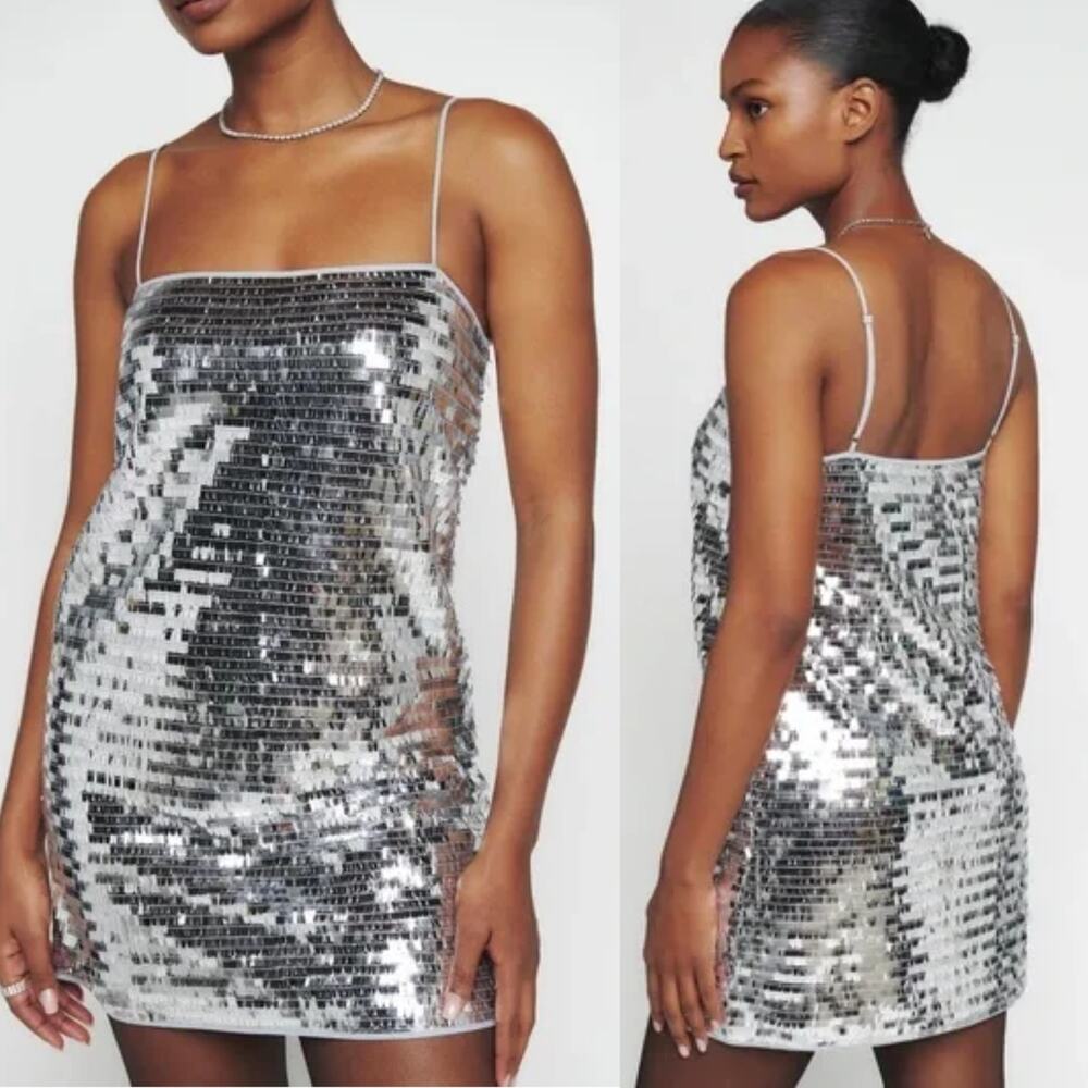 REFORMATION Alisha Silver Sequin Dress US 12 NWT